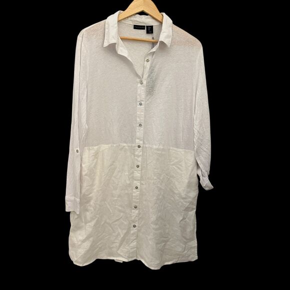 Tahari White Linen Blend Button Up Lightweight Tunic Swim Cover Up Size L NWT - Picture 1 of 9